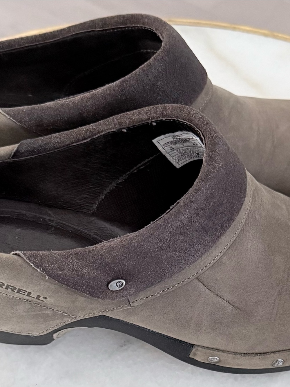 Merrell Women's Taupe Suede Slip-On Clog with Stud Detailing